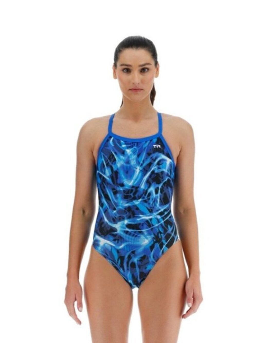TYR Competition Girl's Durafast Blue Electro Diamondfit Swimsuit Sz 24 (M; 7/8)